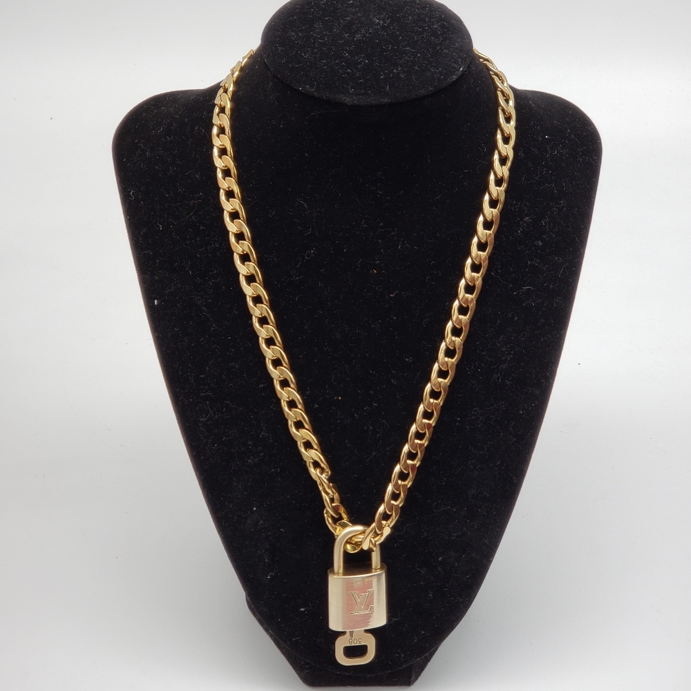 Louis Vuitton Gold Padlock W/ Unbranded Stainless Steel Gold Plated Cuban Chain